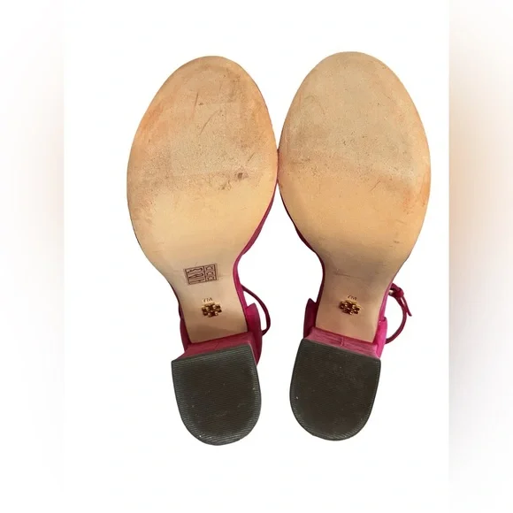 Tory Burch Size 7 Loretta Platforms Sandals Suede Fuchsia Hot Pink - Picture 7 of 7
